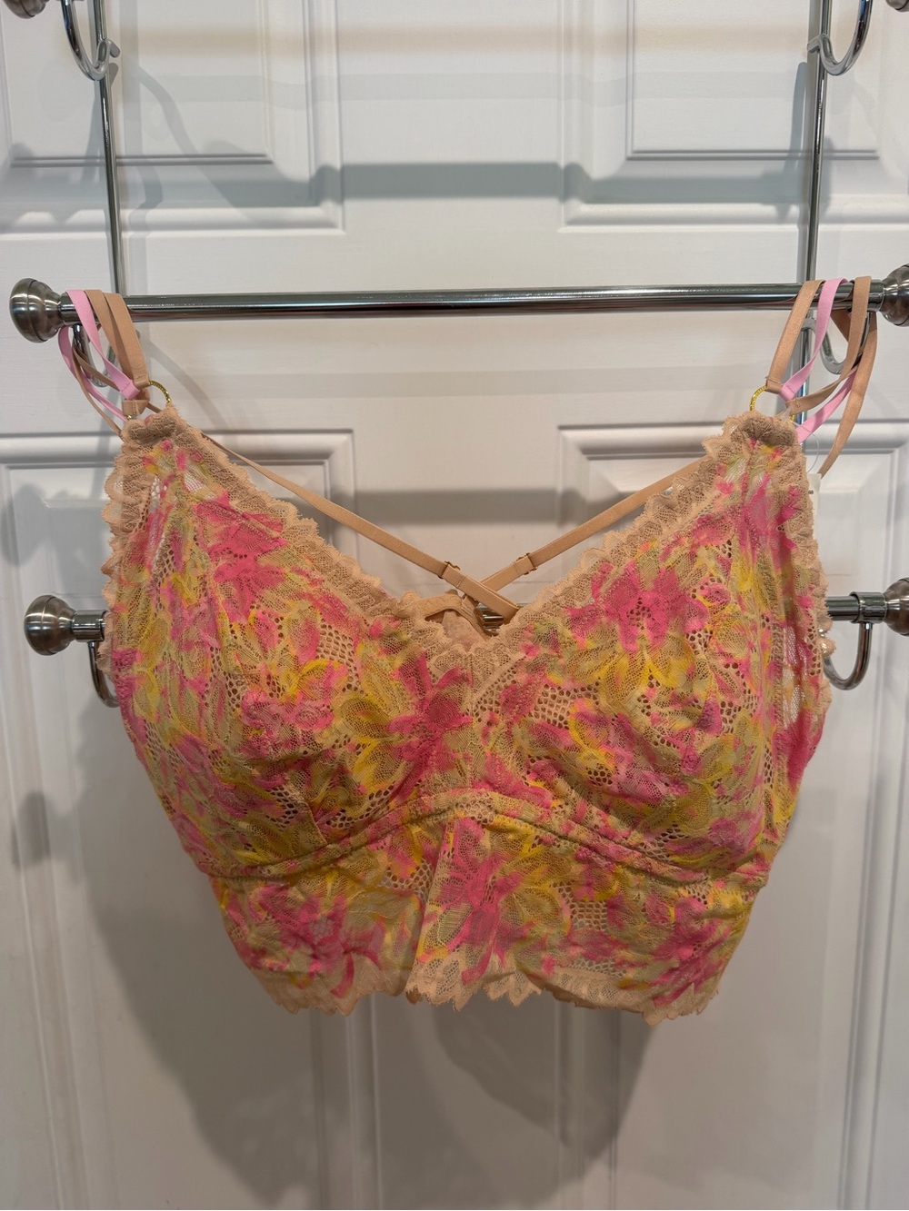 Lace Floral Bralette in Pink & Yellow